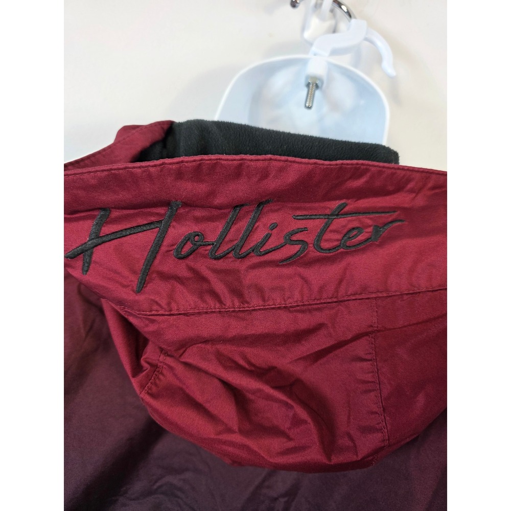 Hollister Mens Ombre Windbreaker Jacket Burgundy Black Fleece Lined X-Small XS - Picture 8 of 9